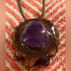 Amethyst Third Eye Pinecone Pendant Necklace Handcrafted Boho